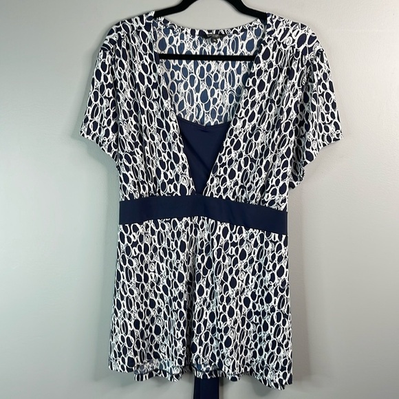 GEORGE Classics Plus Y2K Navy White Empire Waist Pattern Print Tie Back Top 2X - Picture 12 of 12